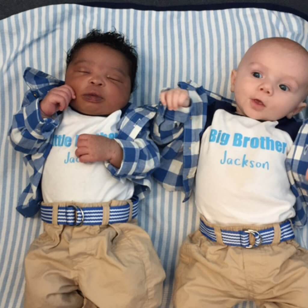 These two little boys are reminiscent of the biracial siblings on the NBC series This Is Us that premiered in 2016. Read Jacob and Jackson's adoption story.